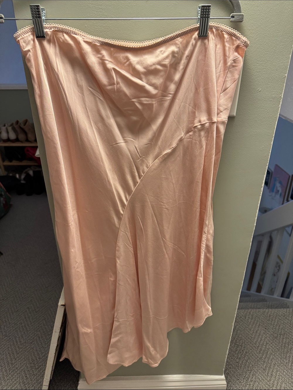 H&M Asymmetrical Satin Midi Skirt in Peach